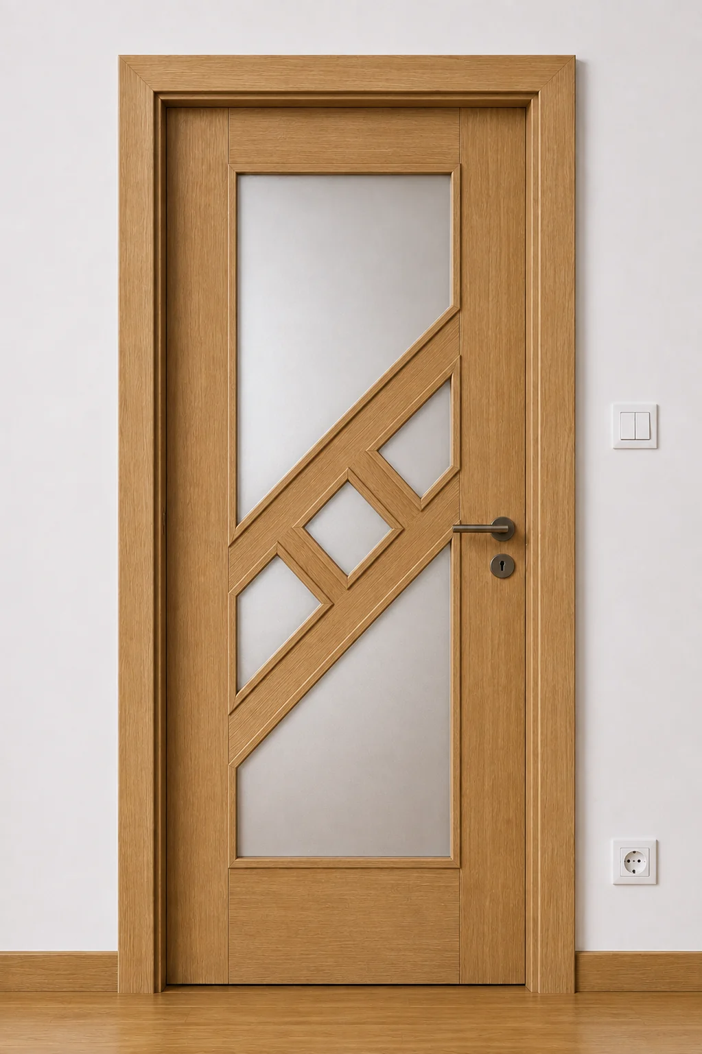 Ușă de interior PS10 – Vitraj geometric diagonal, finisaj B05 – Stejar auriu, mat
