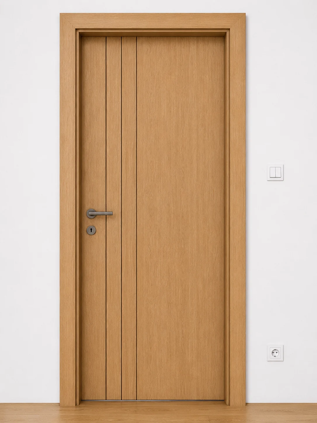 Ușă de interior MF03 – Frezări verticale asimetrice, finisaj B07 – Stejar auriu, mat