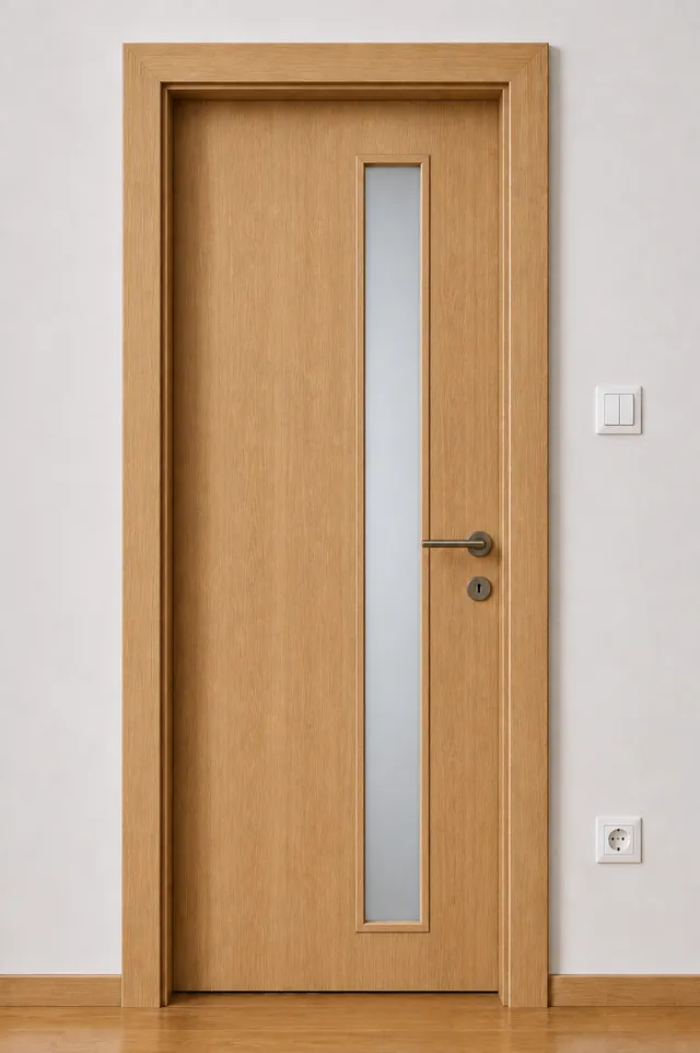 Ușă de interior PS01 – Vitraj vertical îngust, model PAL M.M.