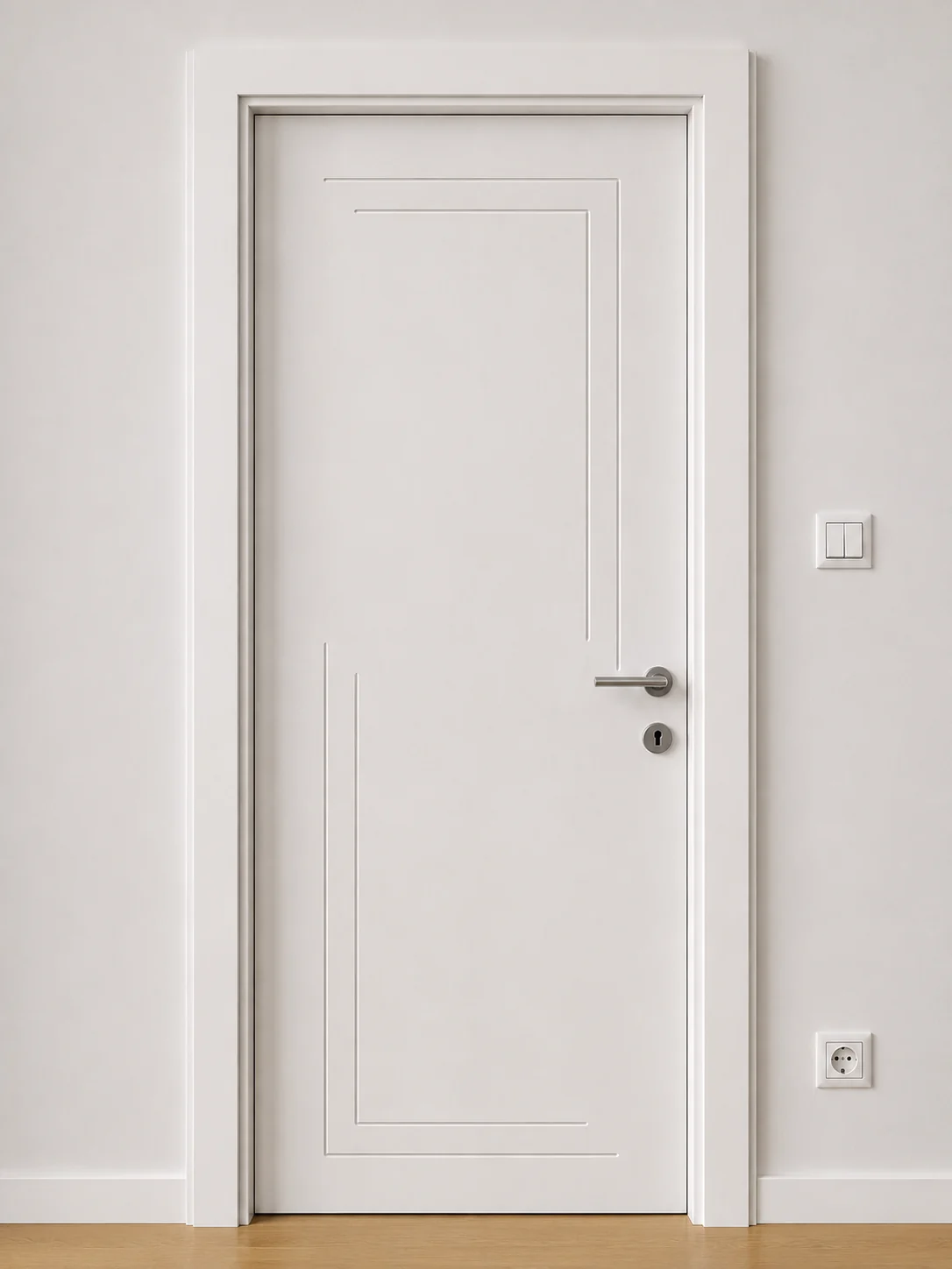 Ușă de interior VP08 – Contur liniar minimalist, finisaj RAL 9016 – Alb trafic, mat