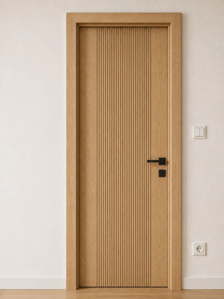Ușă de interior MR02 – Riflaj din șipcă aplicată central, model PAL M.M.