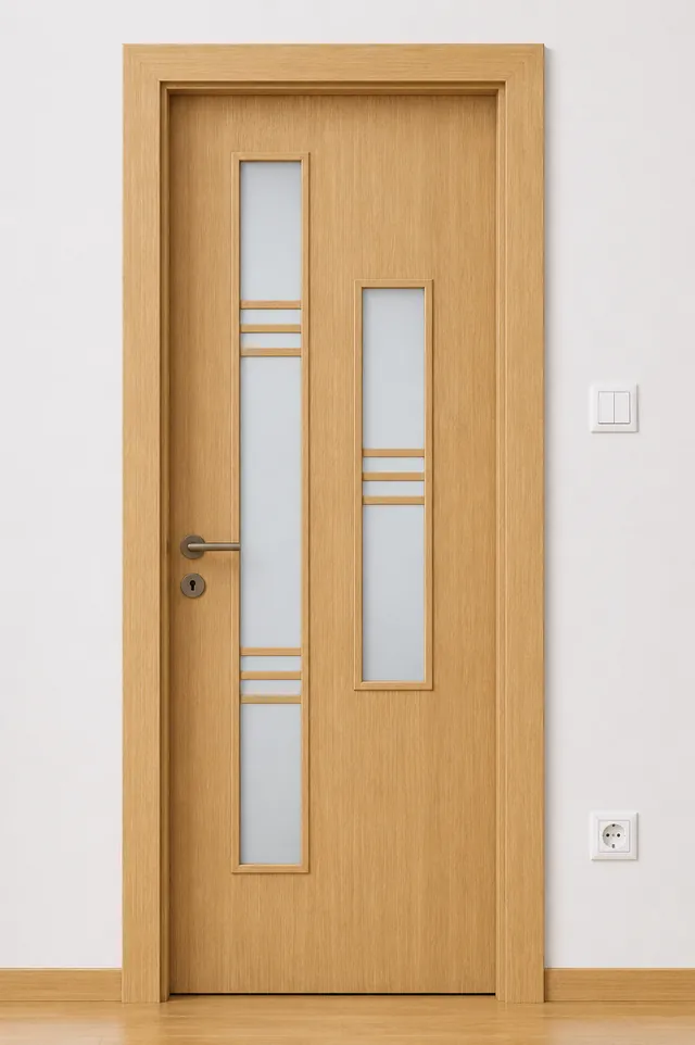 Ușă de interior PC10 – Două vitraje verticale cu traverse, model PAL M.M.