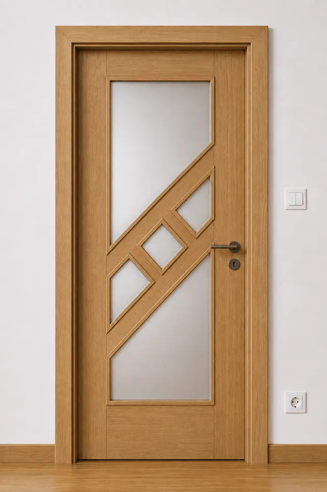 Ușă de interior PS10 – Vitraj geometric diagonal, model PAL M.M.