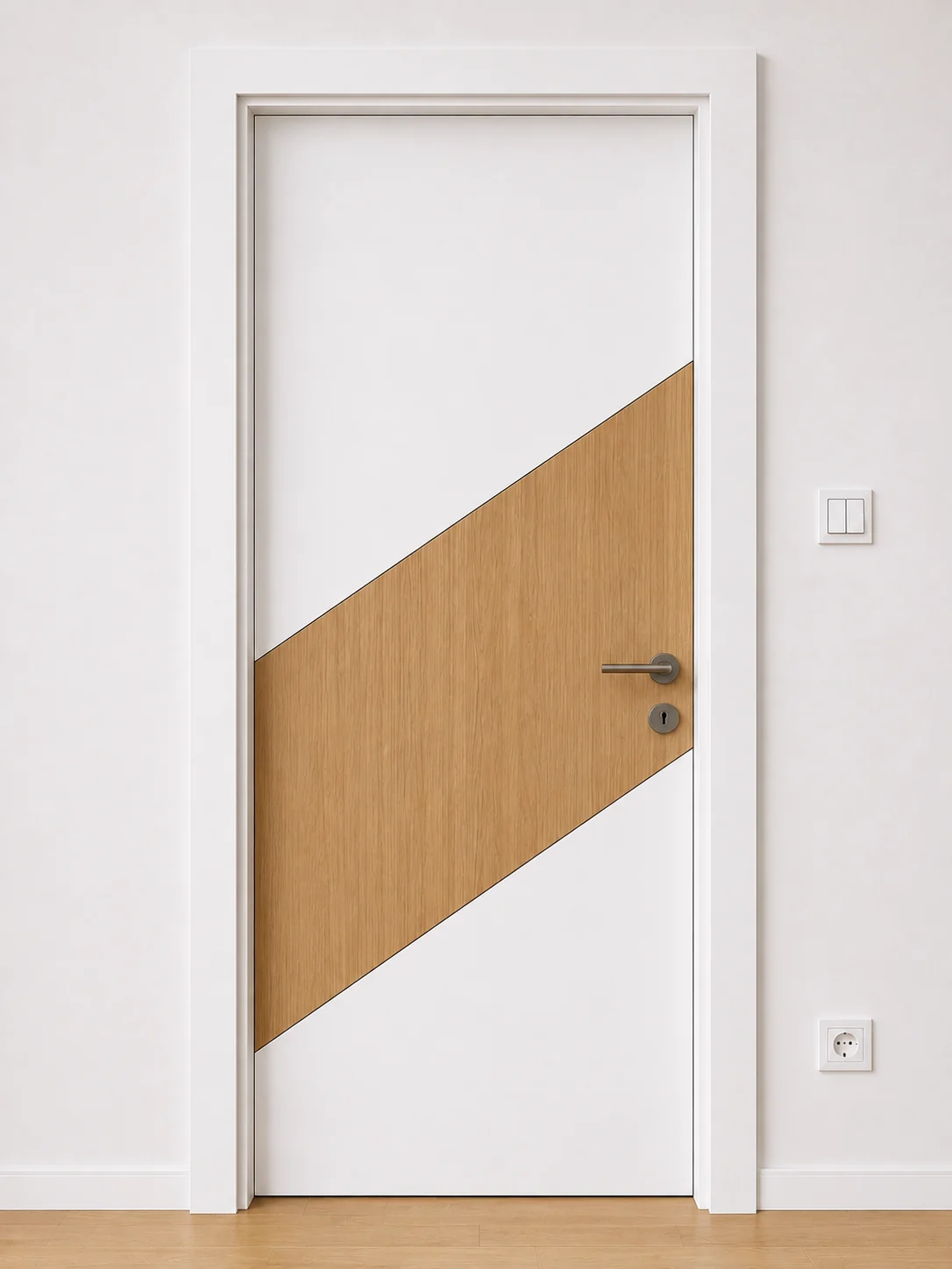 Model de ușă de interior realizat la comandă, cu furnir și MDF vopsit